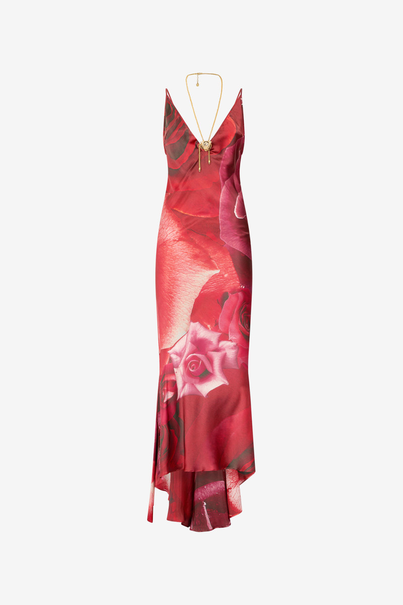Long Dress With Rose Print And Bejeweled Tiger 1