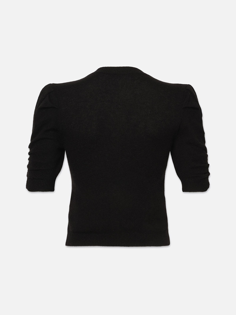 FRAME Ruched Sleeve Cashmere Sweater in Noir outlook