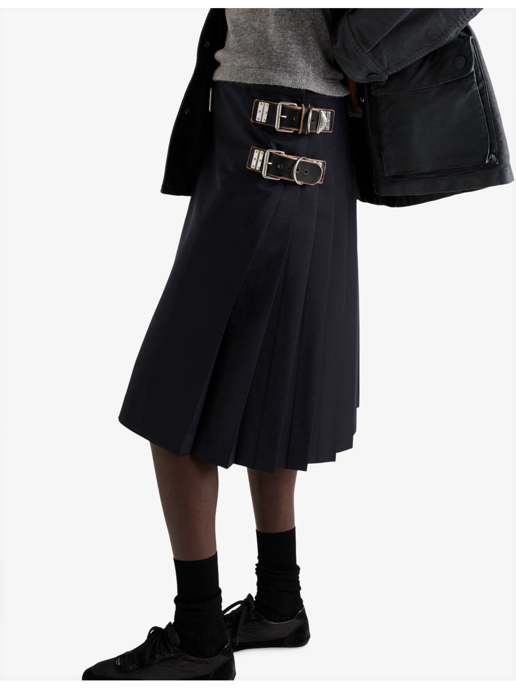 Pleated Buckle-Detail Mohair Wool-Blend Midi Skirt - 3