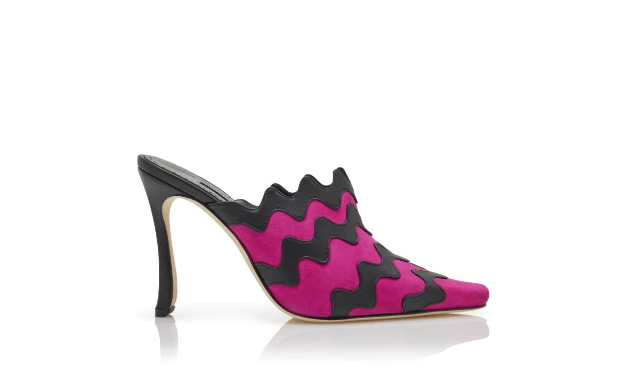 Dark Fuchsia and Black Suede Mules - 1