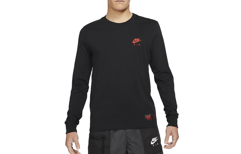 Men's Nike Air Back Print Sports Round Neck Long Sleeves Black T-Shirt DJ1380-010 - 1