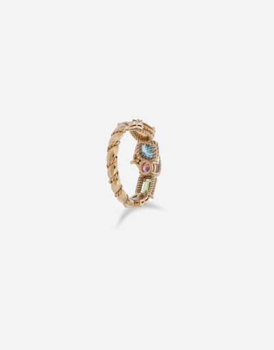 Dolce & Gabbana 18 kt yellow gold ring with multicolor fine gemstones outlook