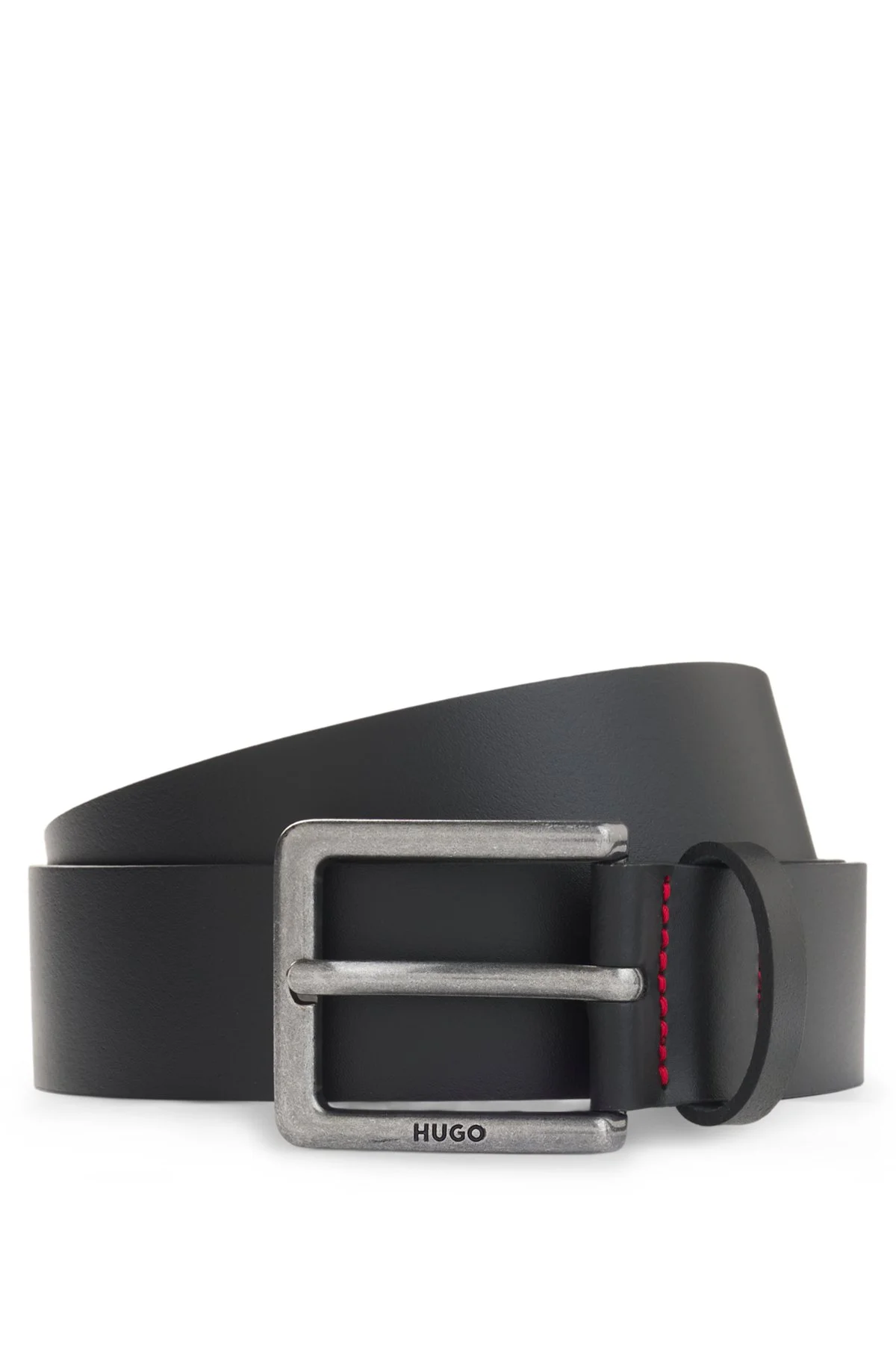 SMOOTH LEATHER BELT WITH ENGRAVED ANTIQUE-SILVER BUCKLE - 1