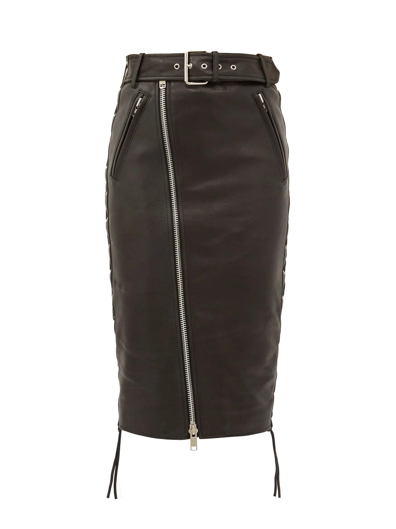 Zip and lace-up leather biker skirt - 1