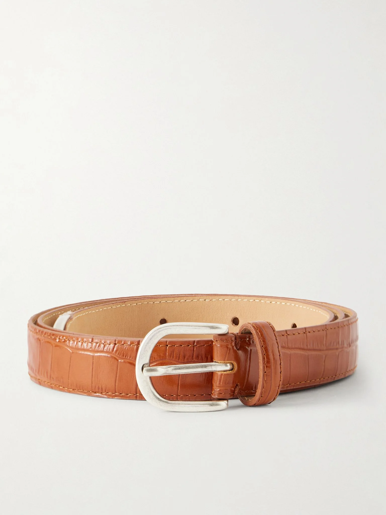 Occasion 2cm Croc-Effect Leather Belt Brown - 1