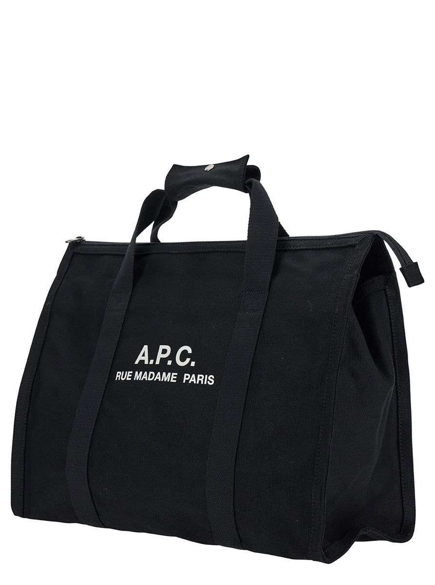 A.P.C. BLACK GYM BAG WITH CONTRASTING LOGO PRINT IN COTTON MAN - 2