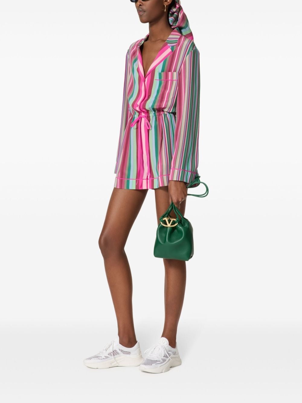 striped silk playsuit - 2