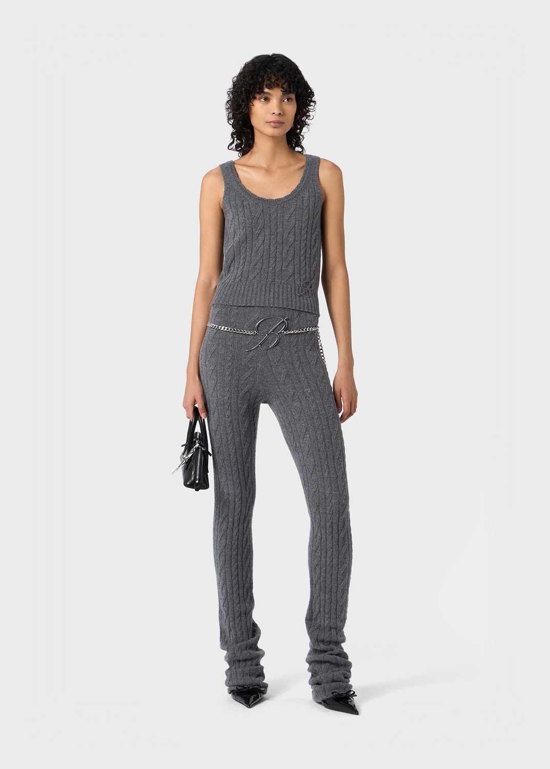 TANK TOP IN RIBBED CASHMERE AND WOOL WITH TORCHON DETAILING - 2