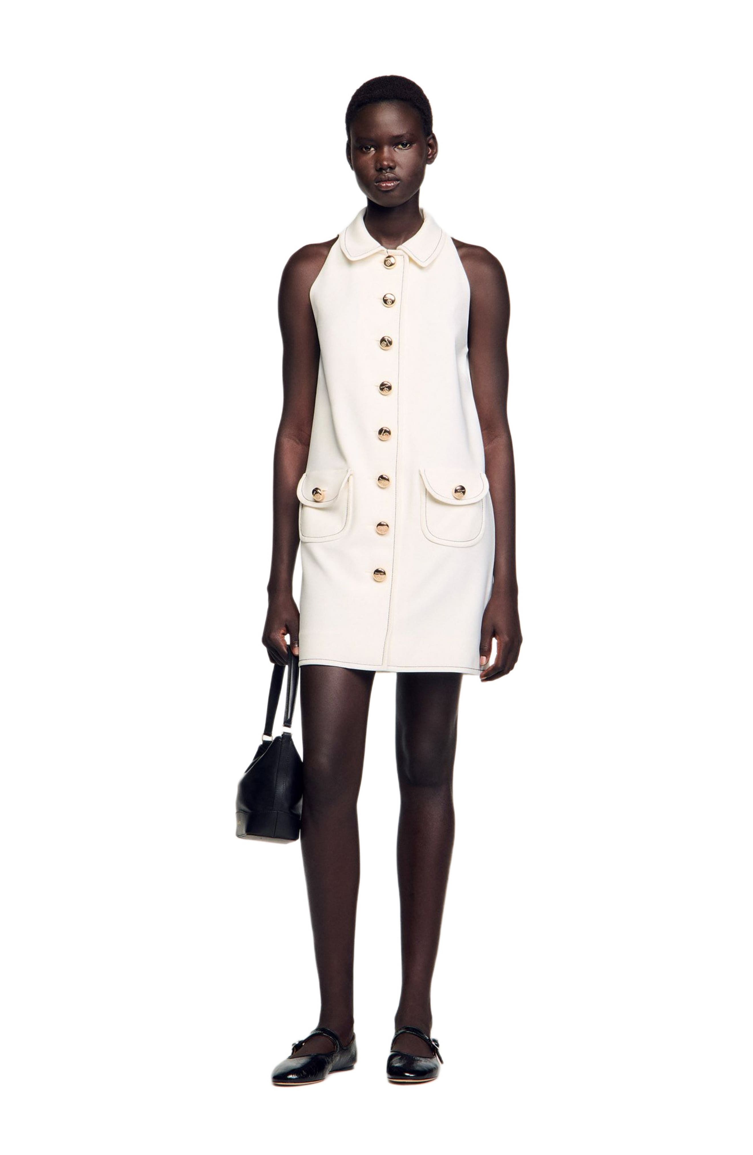SANDRO Peter Pan collar short dress in Ecru at Nordstrom - 6