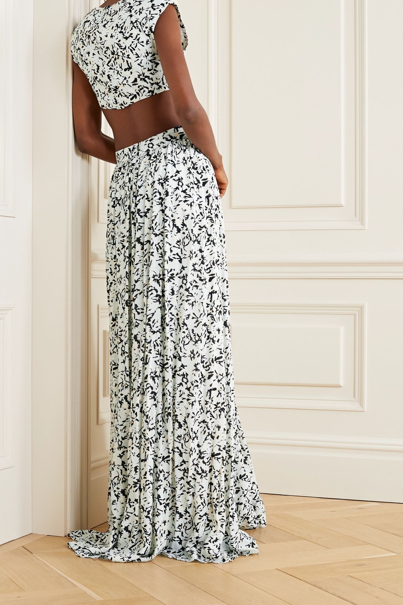 Cutout floral-print crepe de chine maxi dress - 4