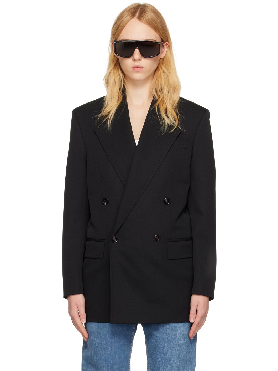 Black Grain De Poudre Blazer - 1