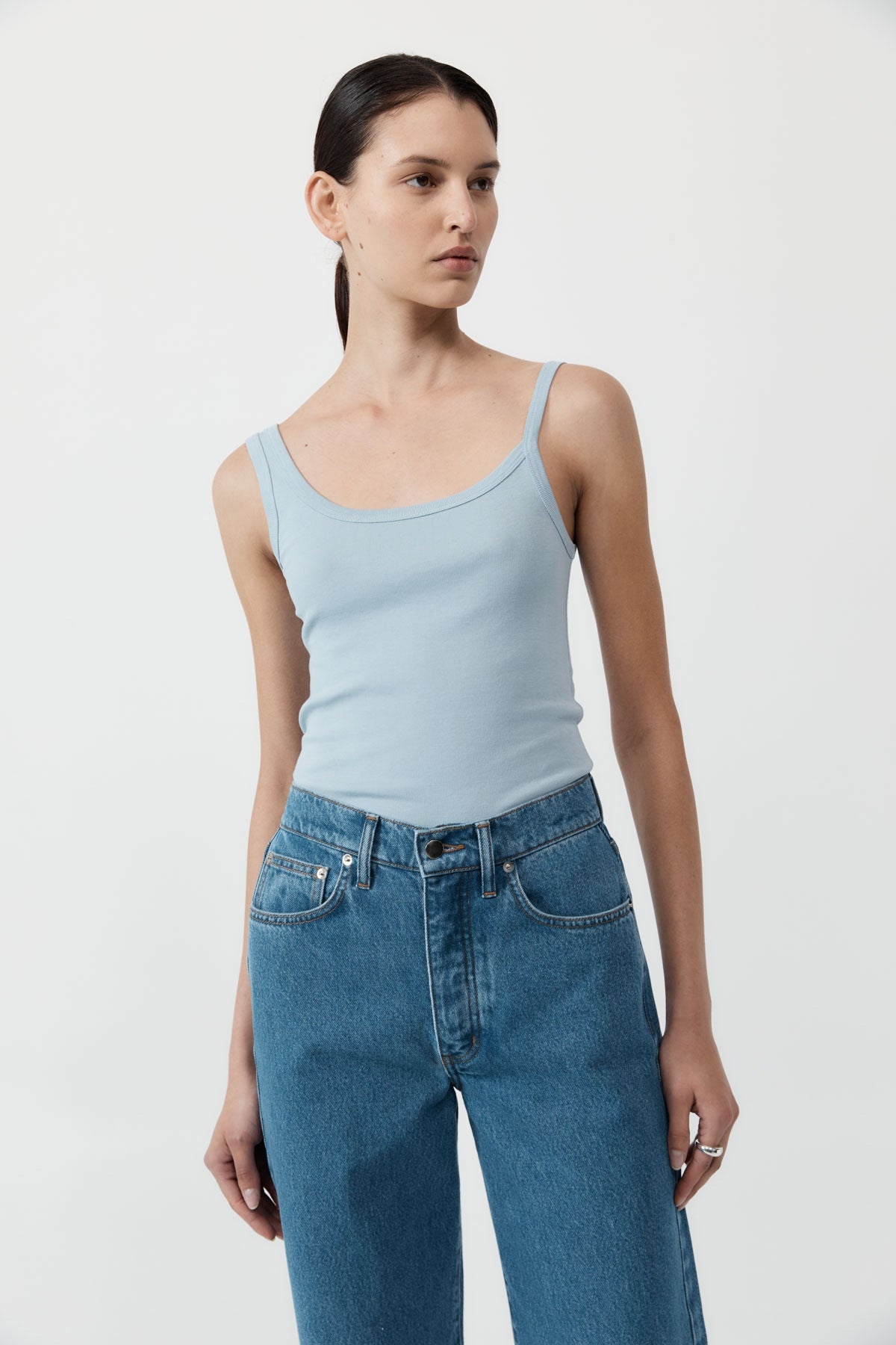 Organic Cotton Asymm Tank - Stone Blue - 3