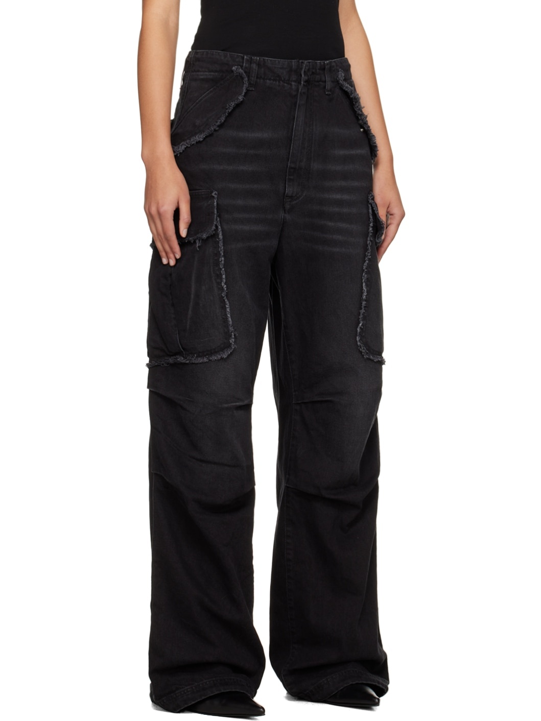 Black Vivi Denim Cargo Pants - 2
