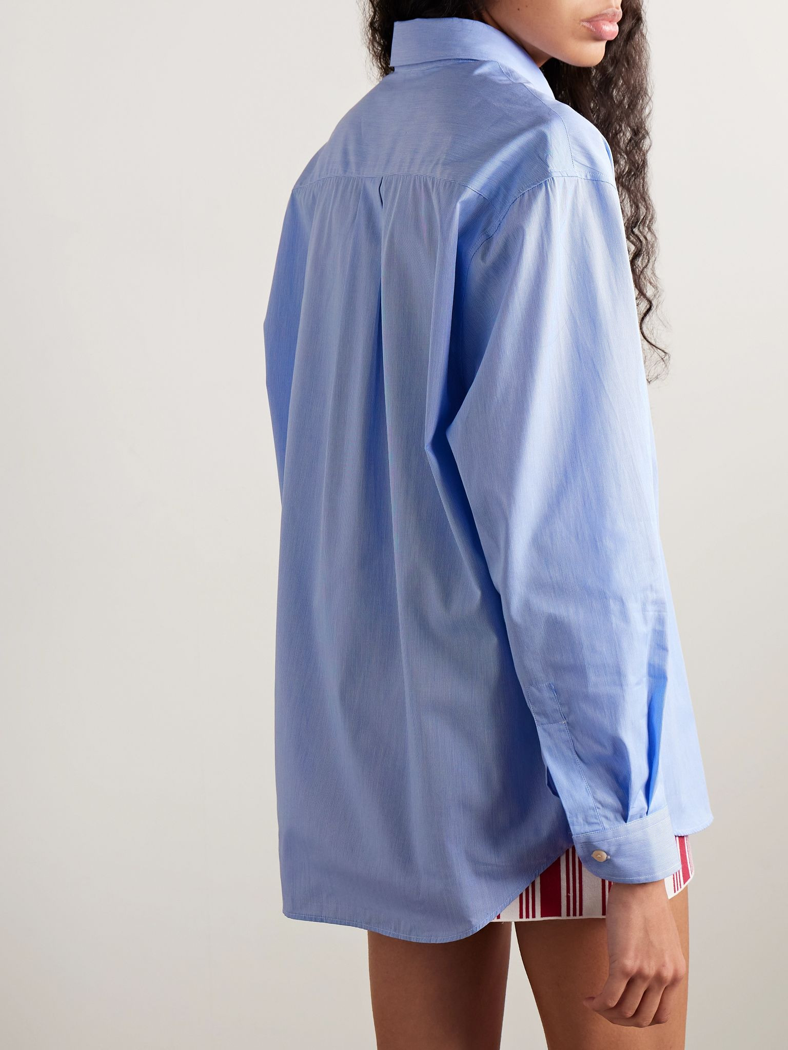 Vendome oversized embroidered pinstriped cotton-poplin shirt Light blue - 4