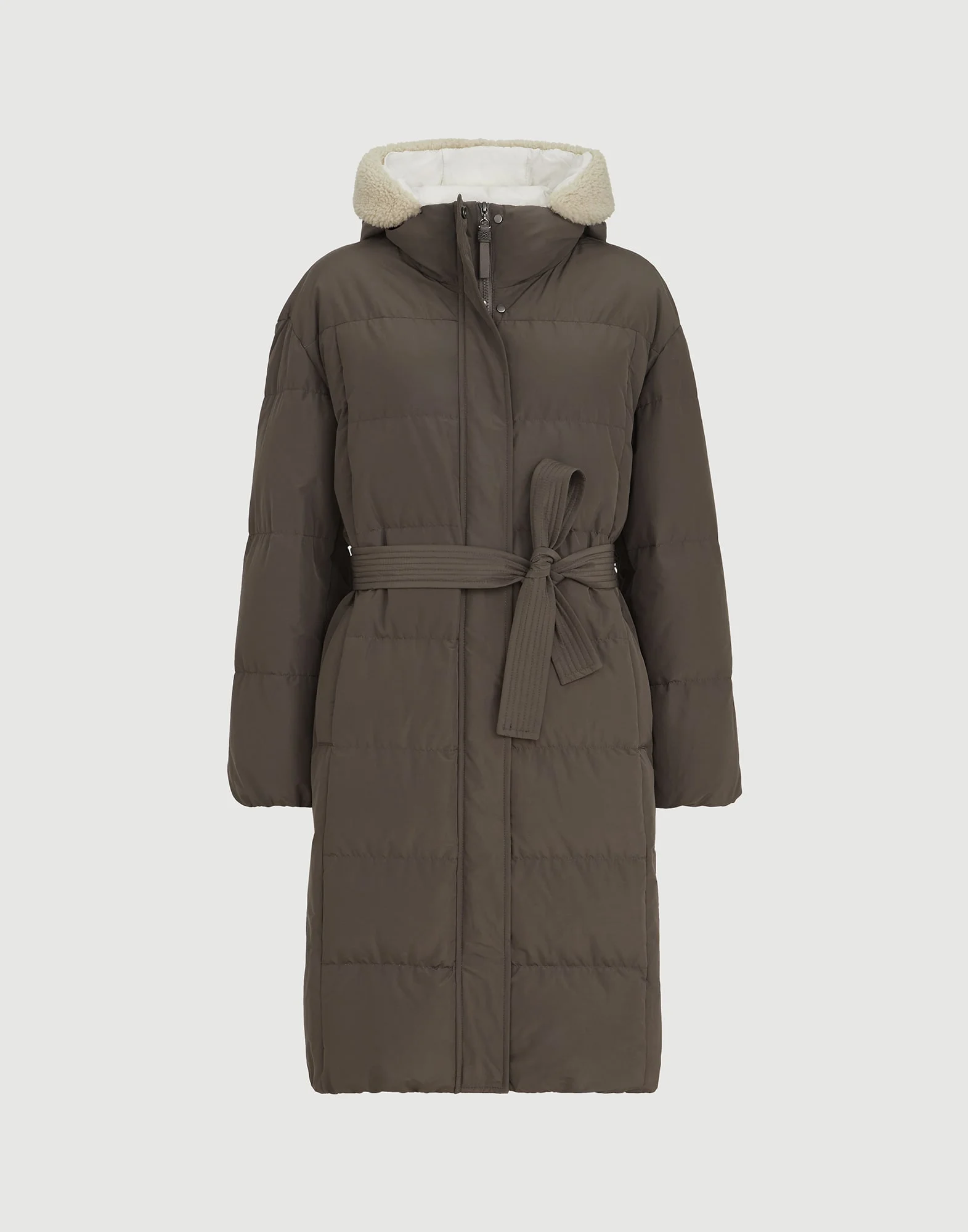 Techno cotton taffeta down coat with shearling inserts and shiny zipper pull - 1
