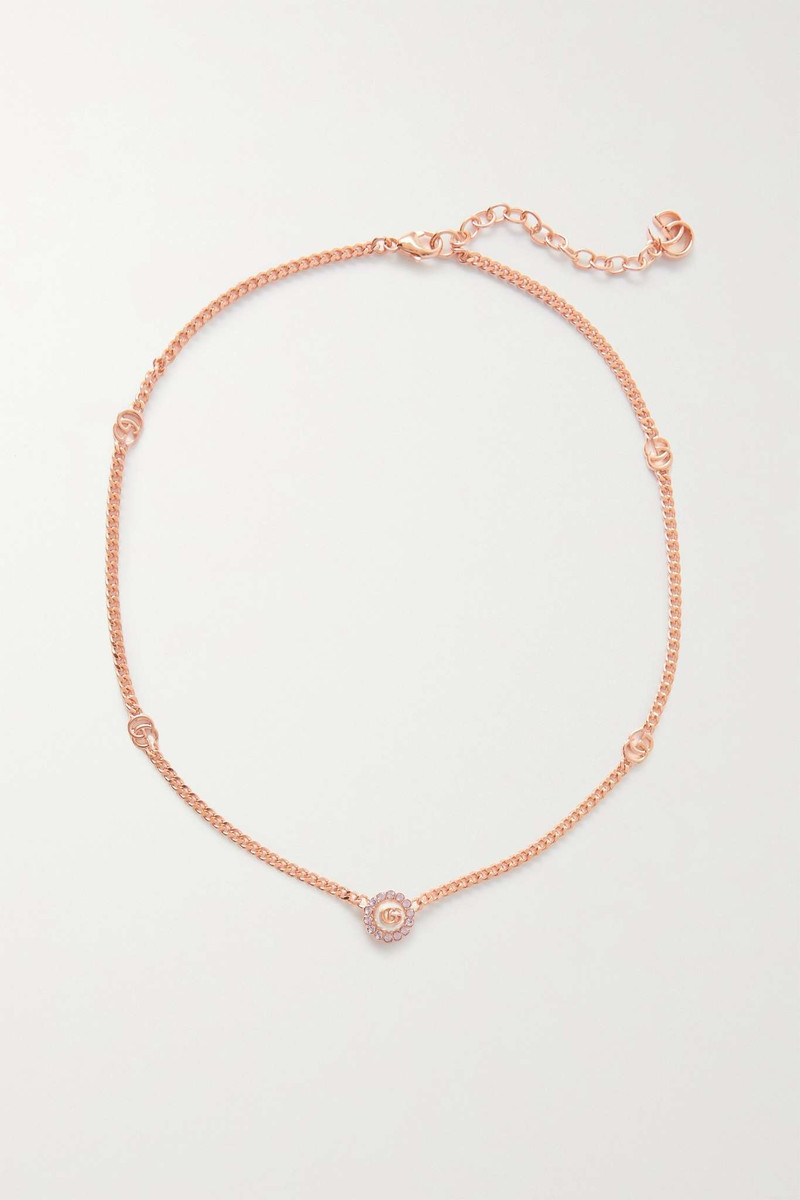 Rose gold-tone, crystal and faux pearl necklace 1