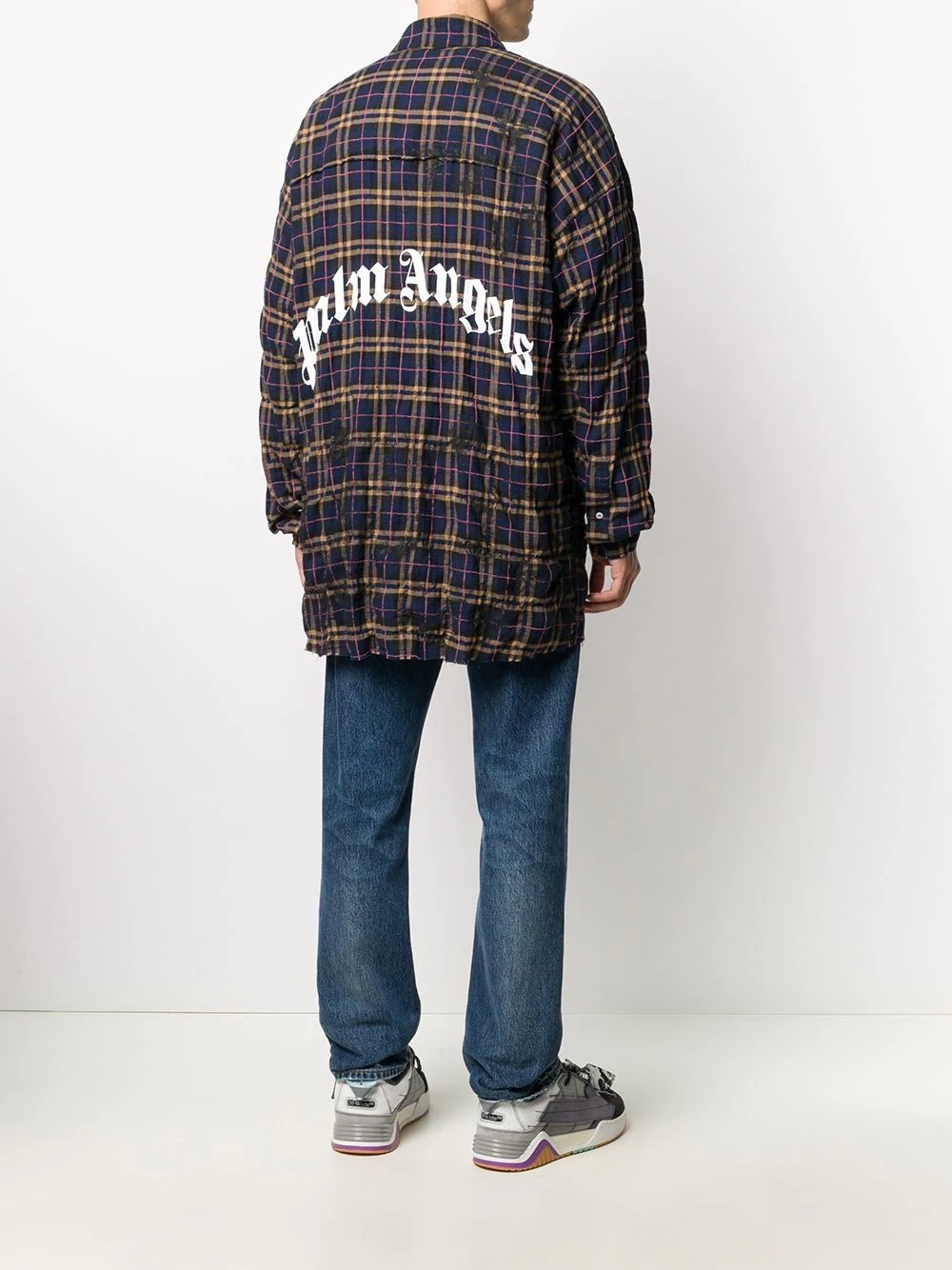 logo-print check-pattern shirt - 4