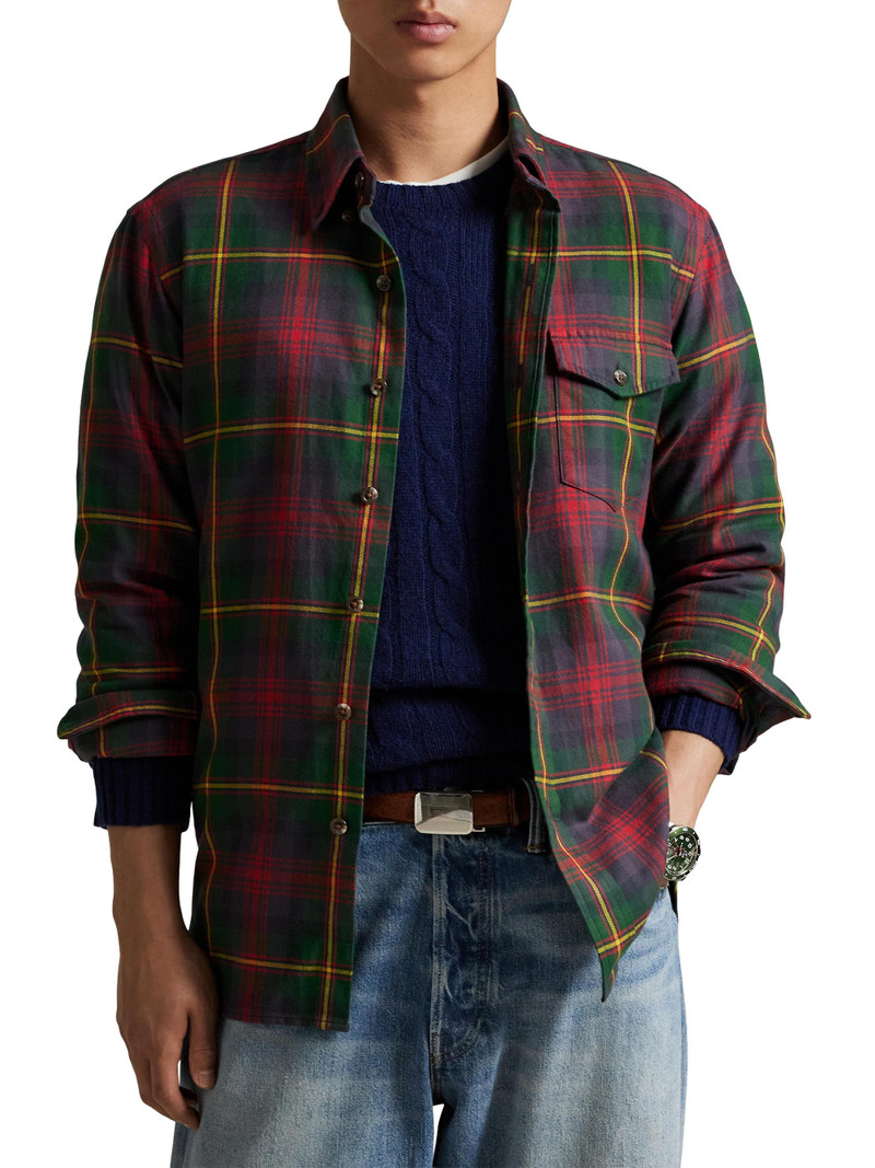 Men's Plaid Cotton Flannel Shirt - Green Red Multi 3