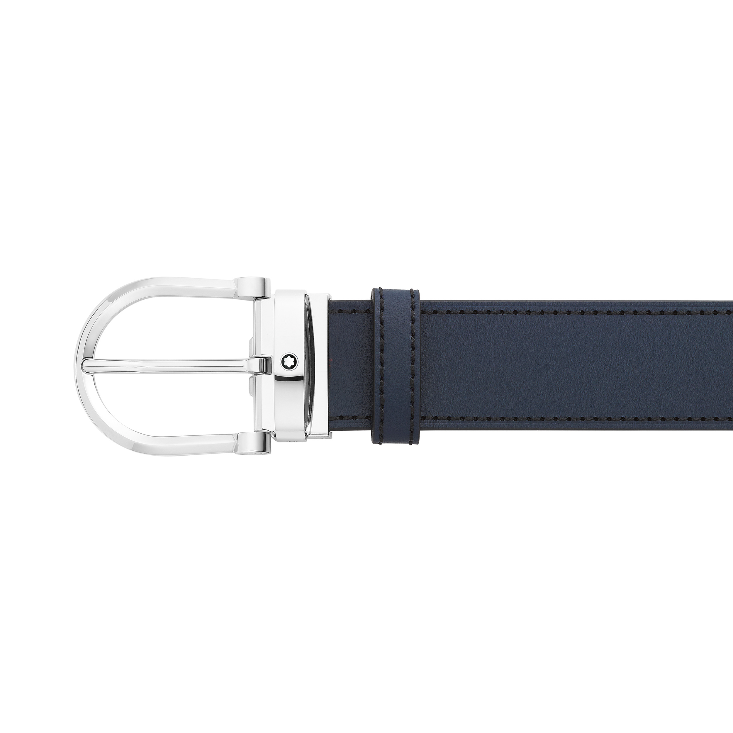 Horseshoe buckle black/blue 35 mm reversible leather belt - 3