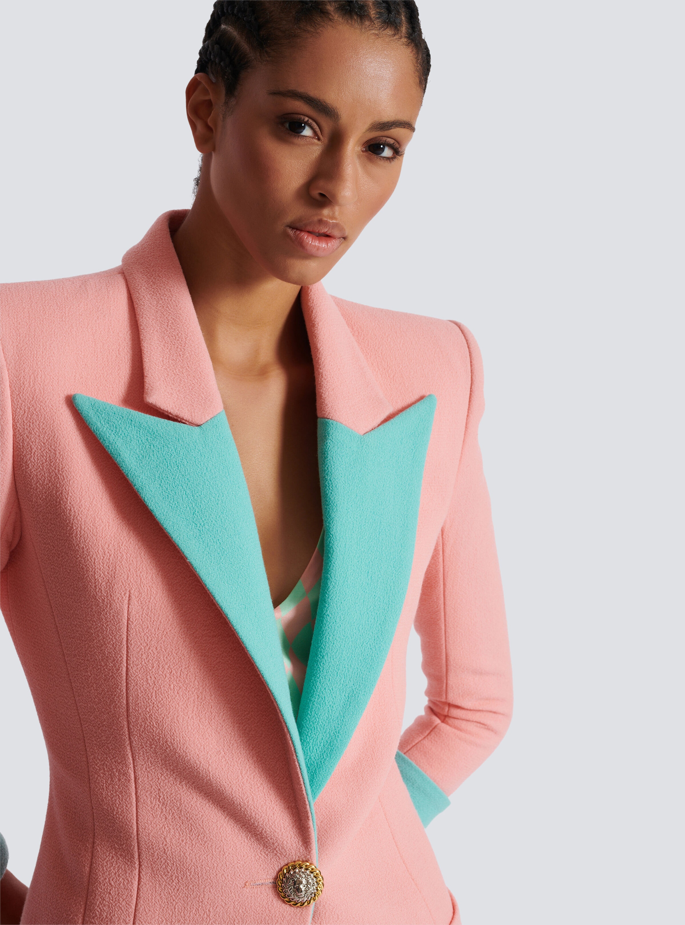 1-button double crepe two-tone jacket - 7