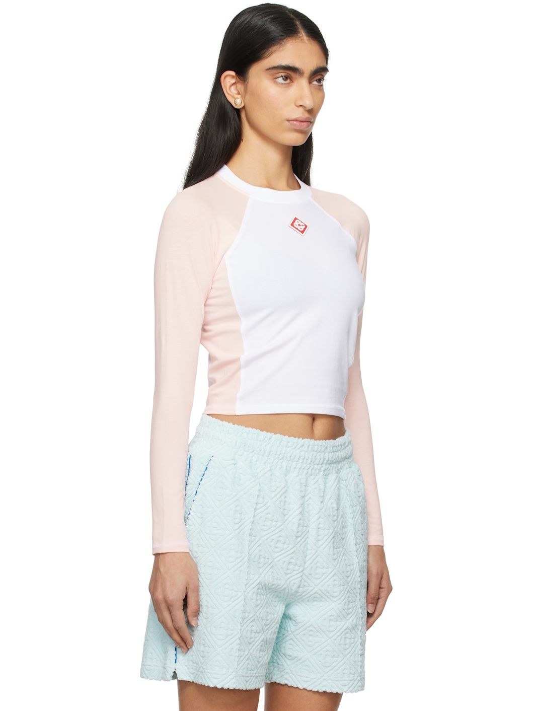 White & Pink Raglan Long Sleeve T-shirt - 2