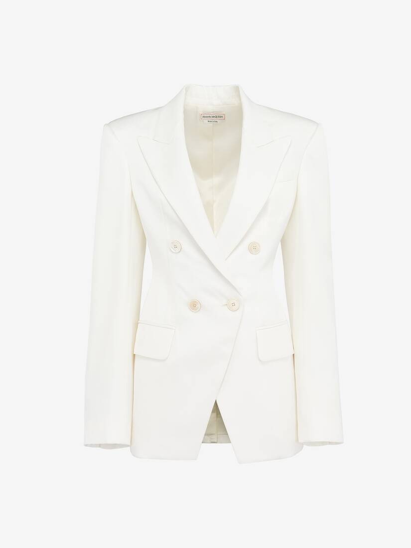 Women's Double-breasted Cut-away Jacket in Ivory - 2