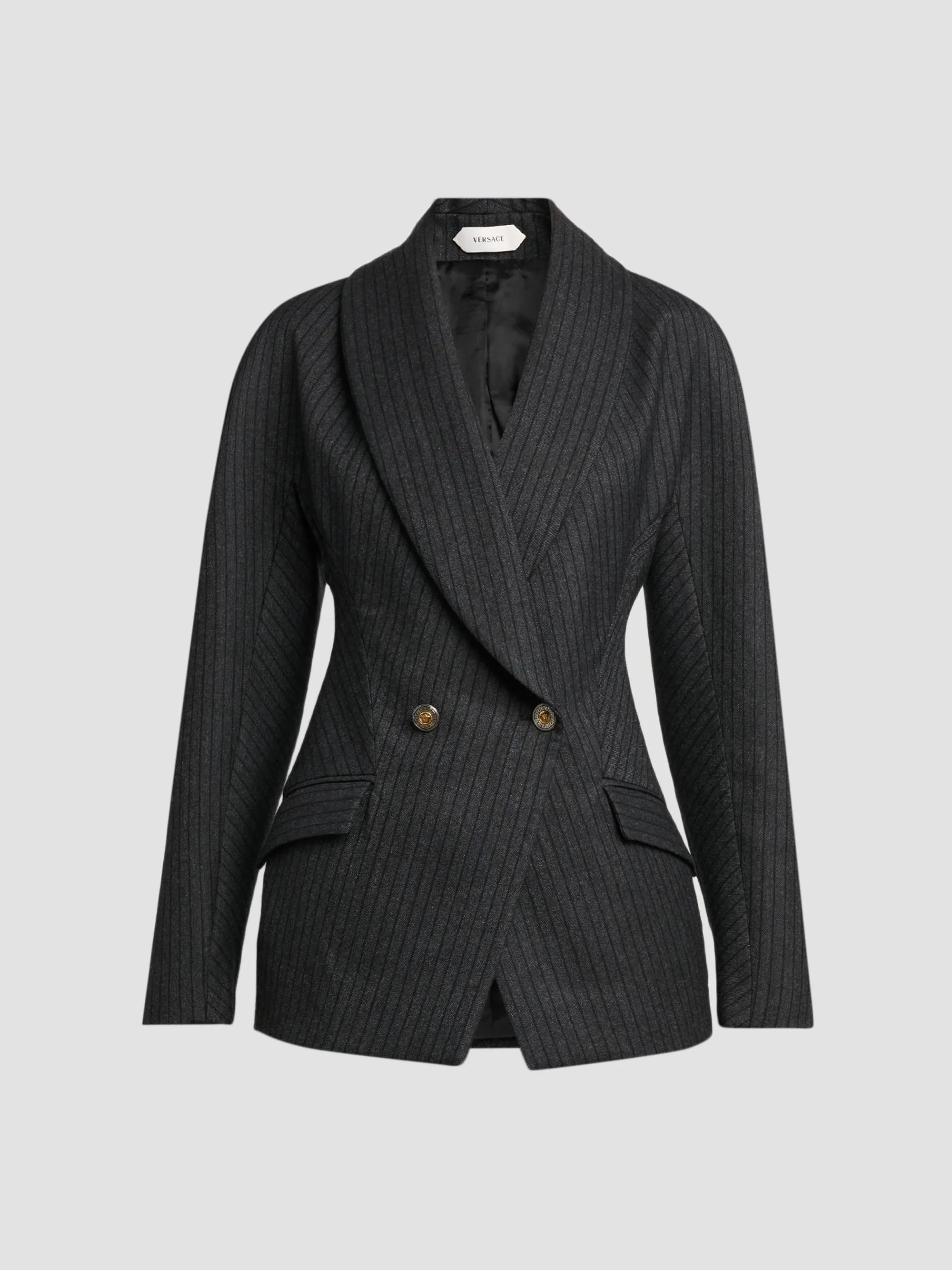 Women's Pinstripe Wool Twill Blazer - Grey Melange - 1
