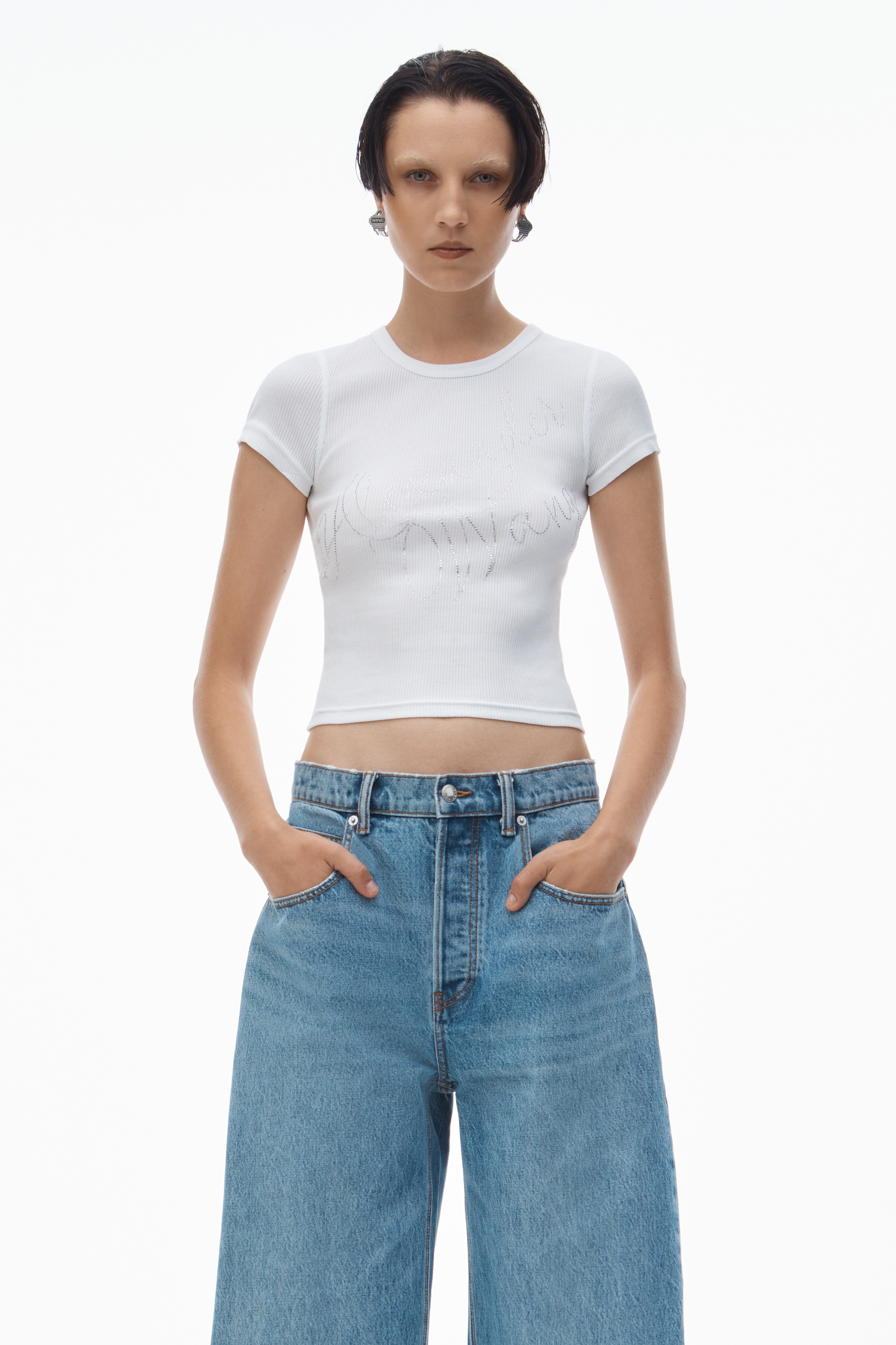Crystal Hotfix Tee in Ribbed Jersey - 2