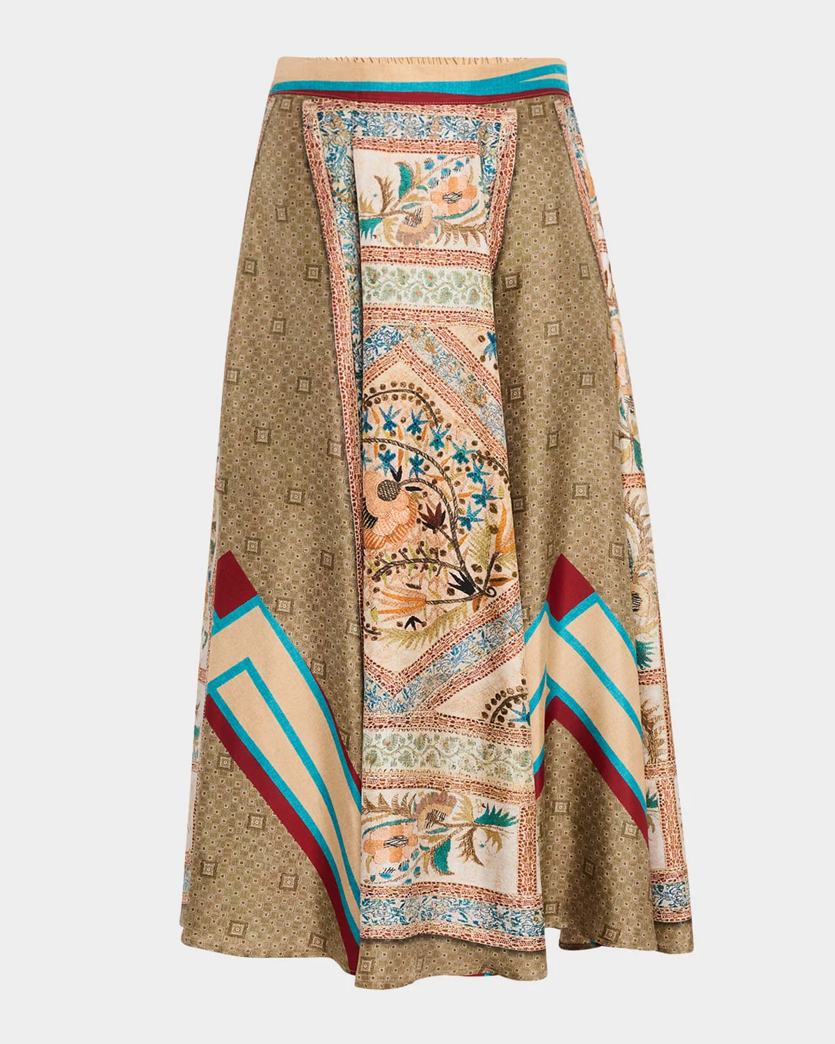 Printed A-Line Silk Midi Skirt - 1