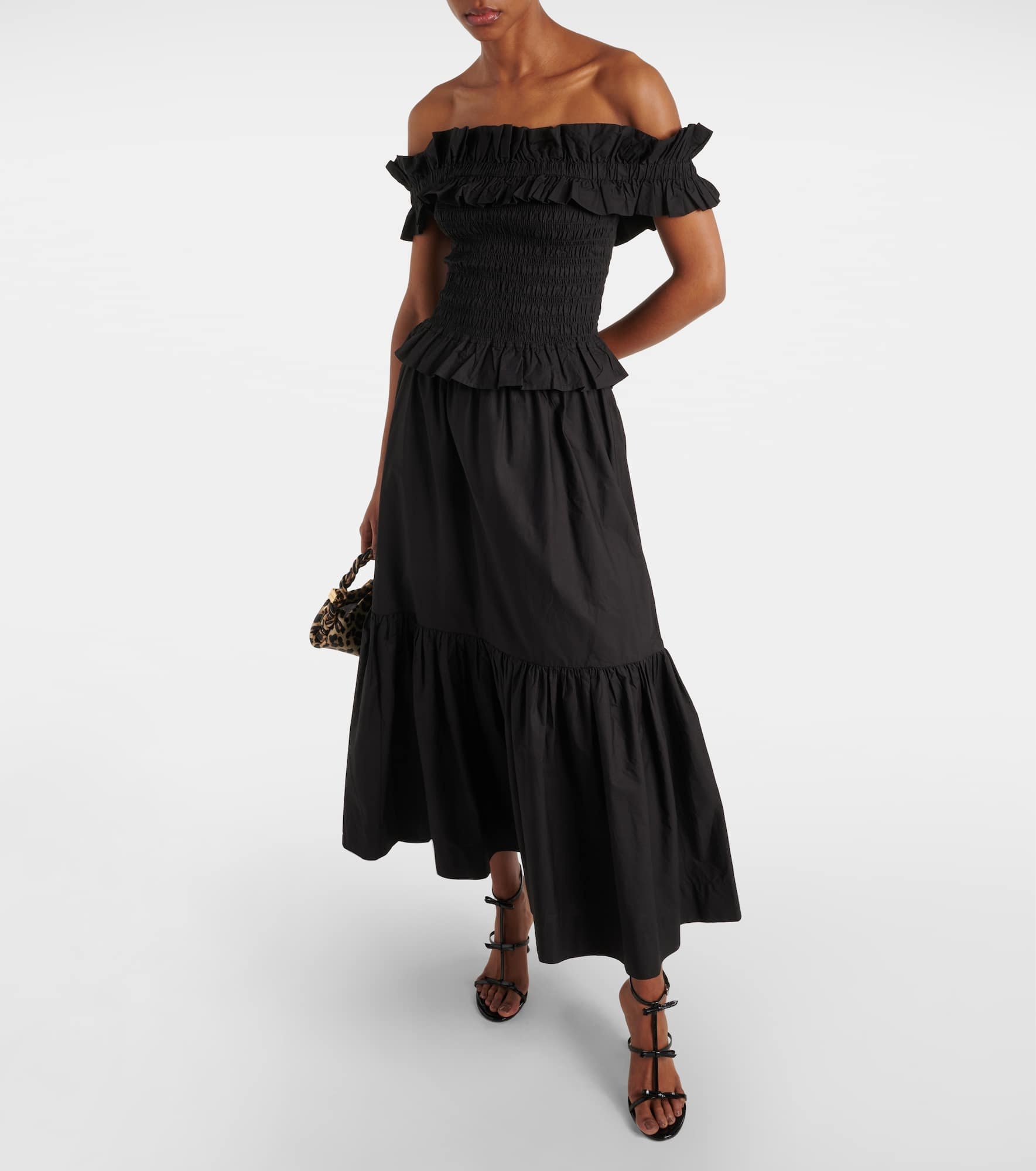 Smocked off-shoulder cotton poplin top - 2