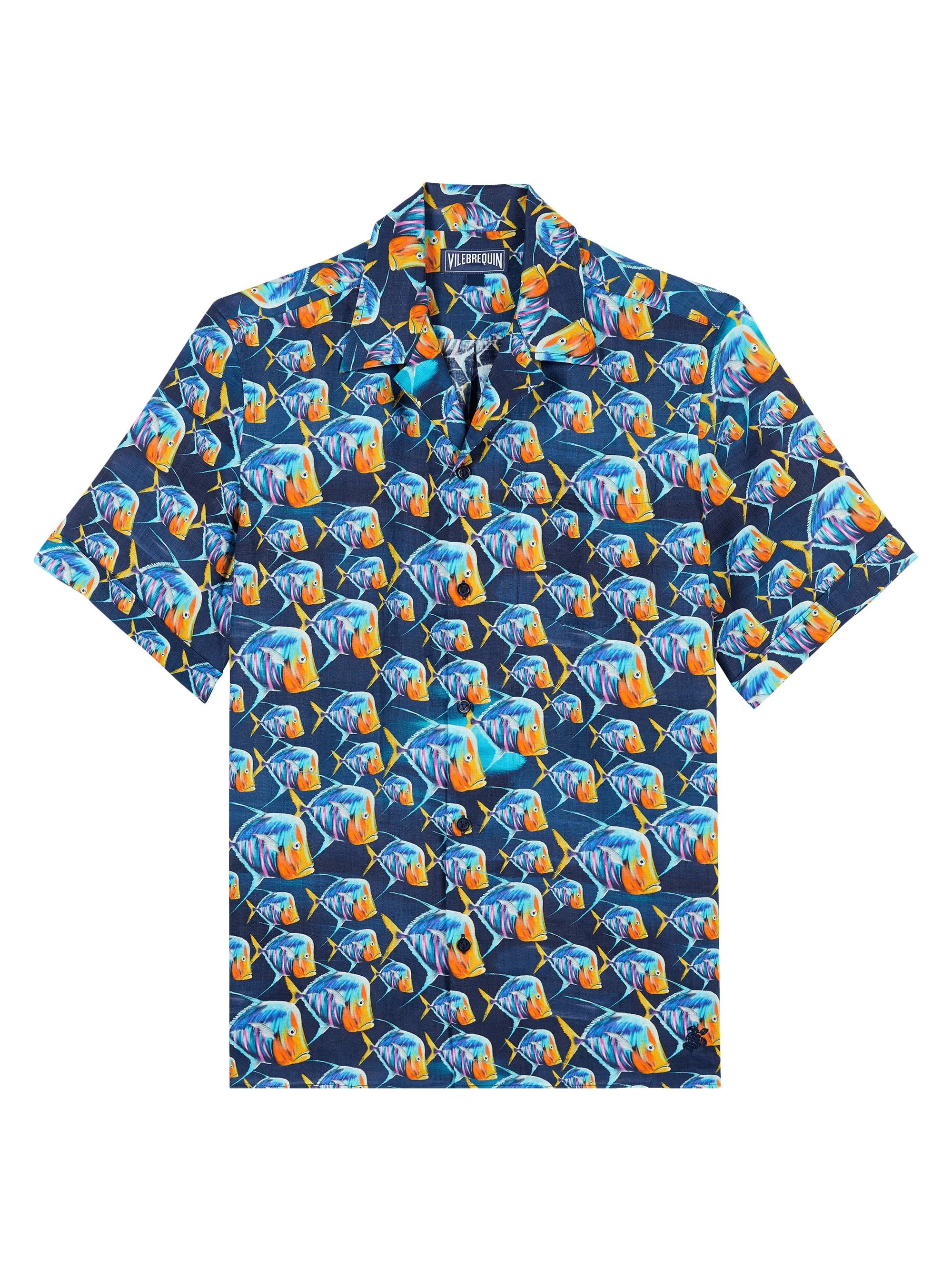 Men's Piranhas Linen Camp Shirt - Bleu Marine - 1