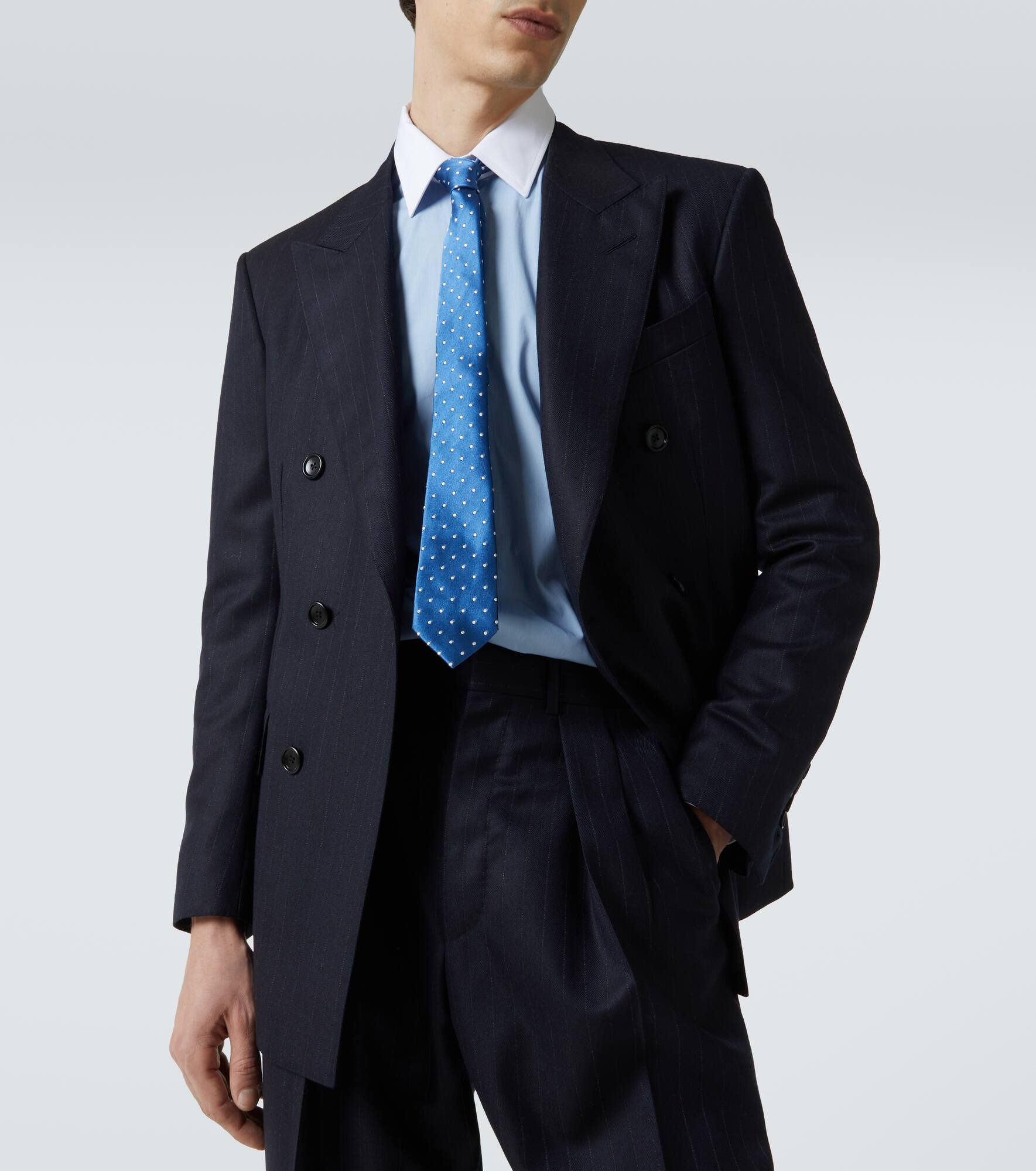 Pinstripe double-breasted wool blazer - 6