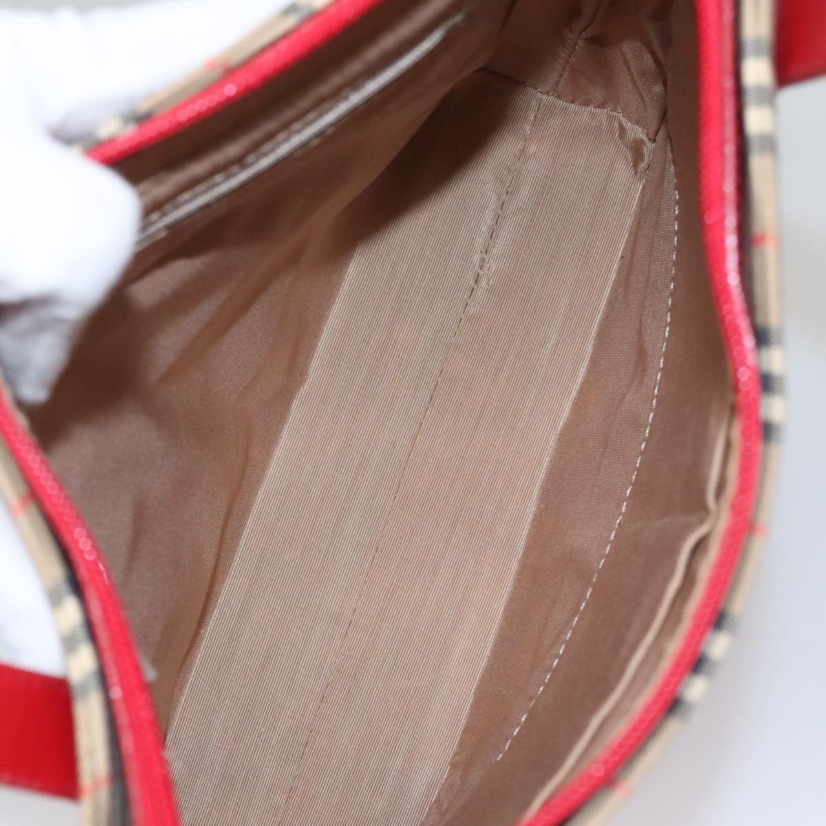 Burberry Nova Check Hand Bag Canvas Leather Beige Red Gold - 12