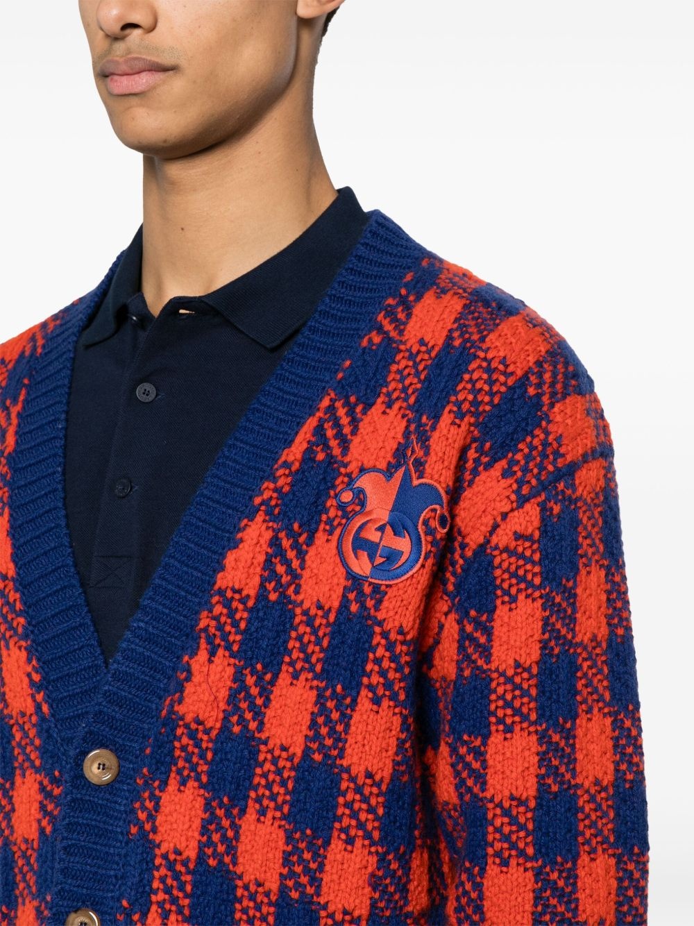 checked wool-knit cardigan - 5