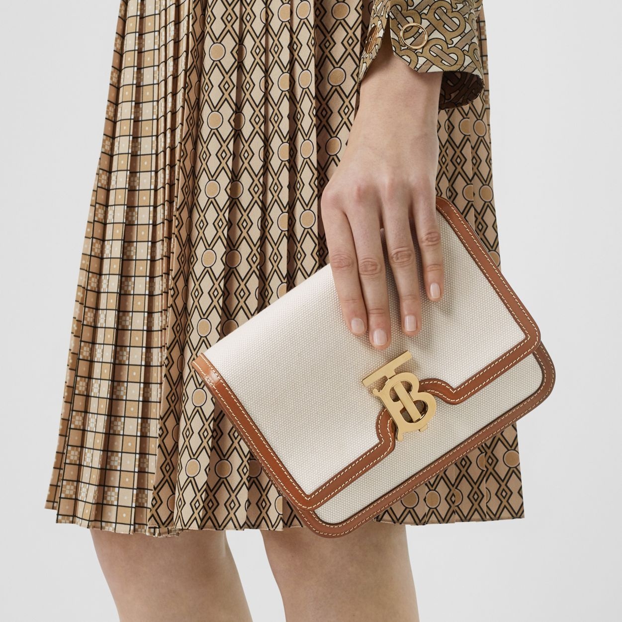 Small Two-tone Canvas and Leather TB Bag - 3