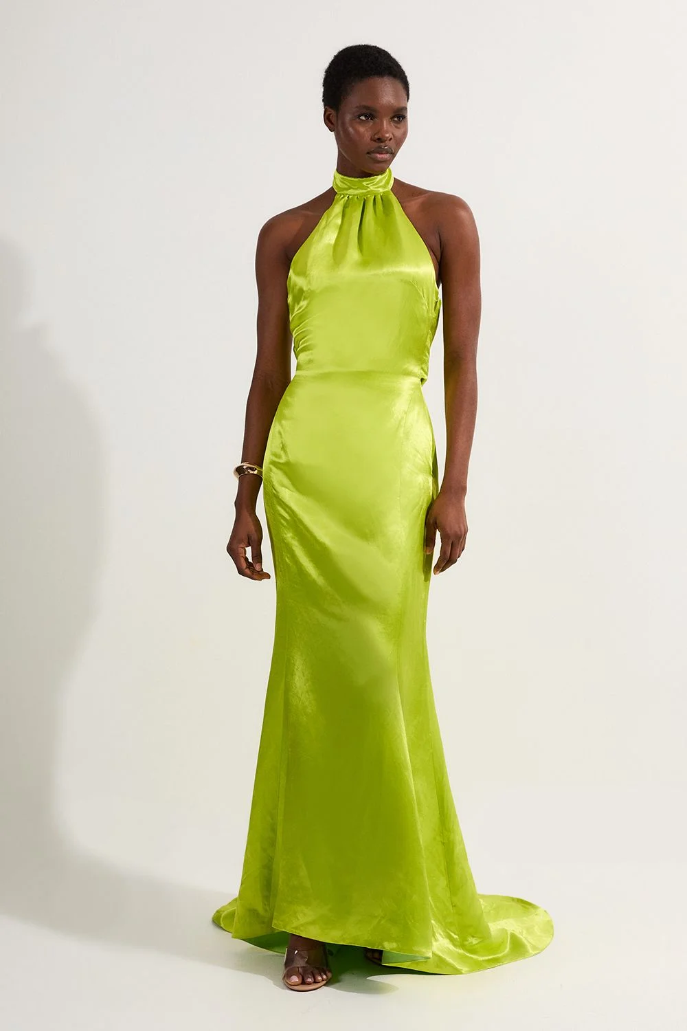 Premium Satin Halter Neck Tailored Maxi Dress - 1