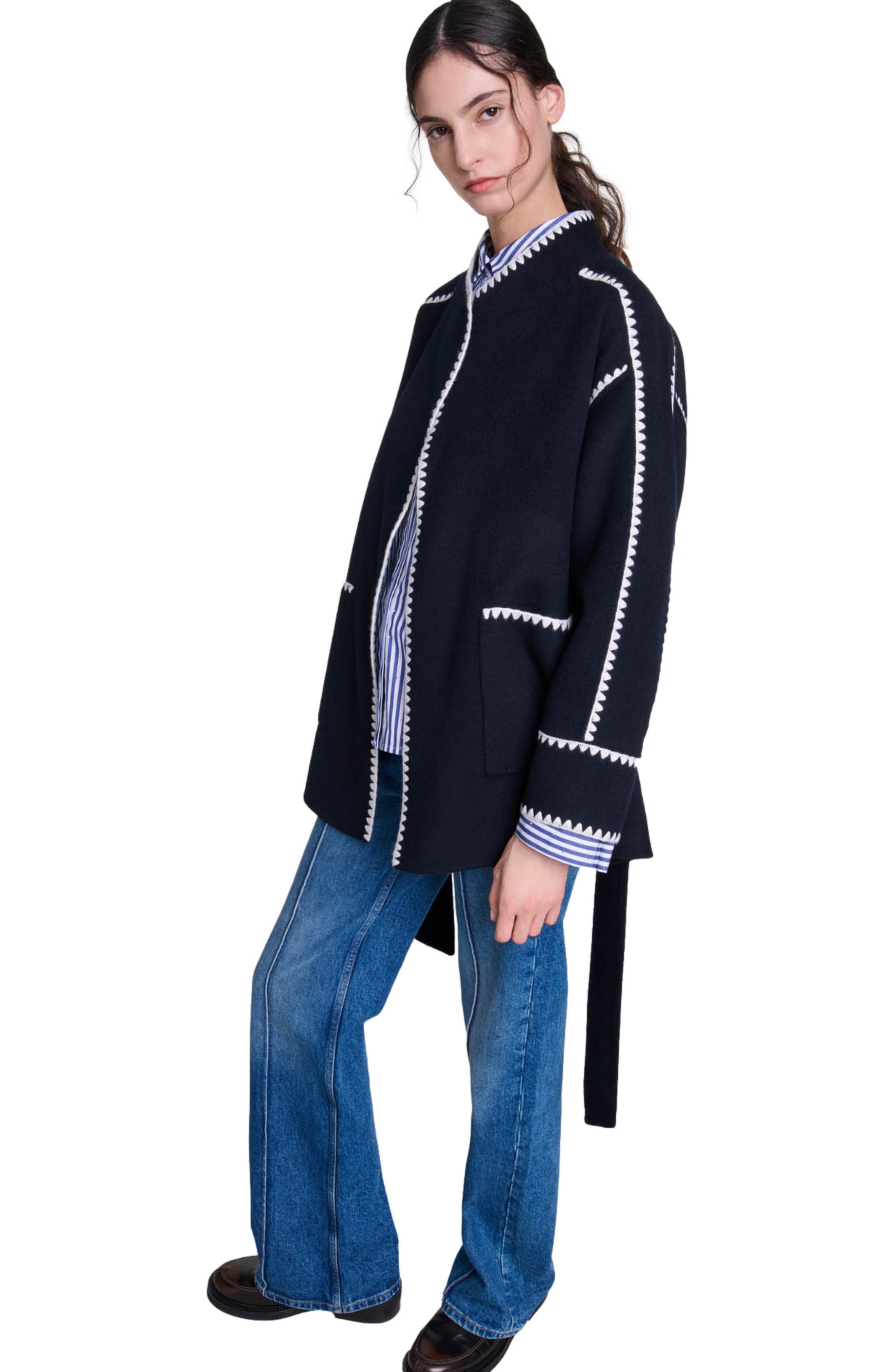 maje Double-faced coat in Navy/white at Nordstrom - 4