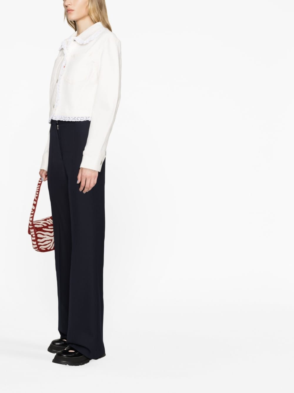 broderie-anglaise cropped denim jacket - 4