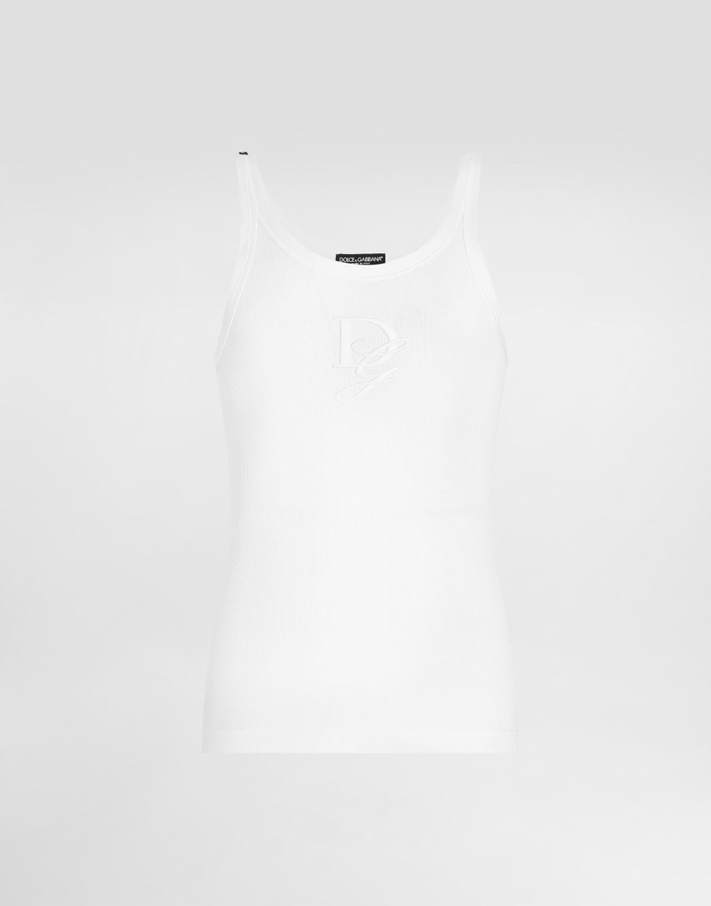 Fine-rib slim-fit singlet with embroidery 1