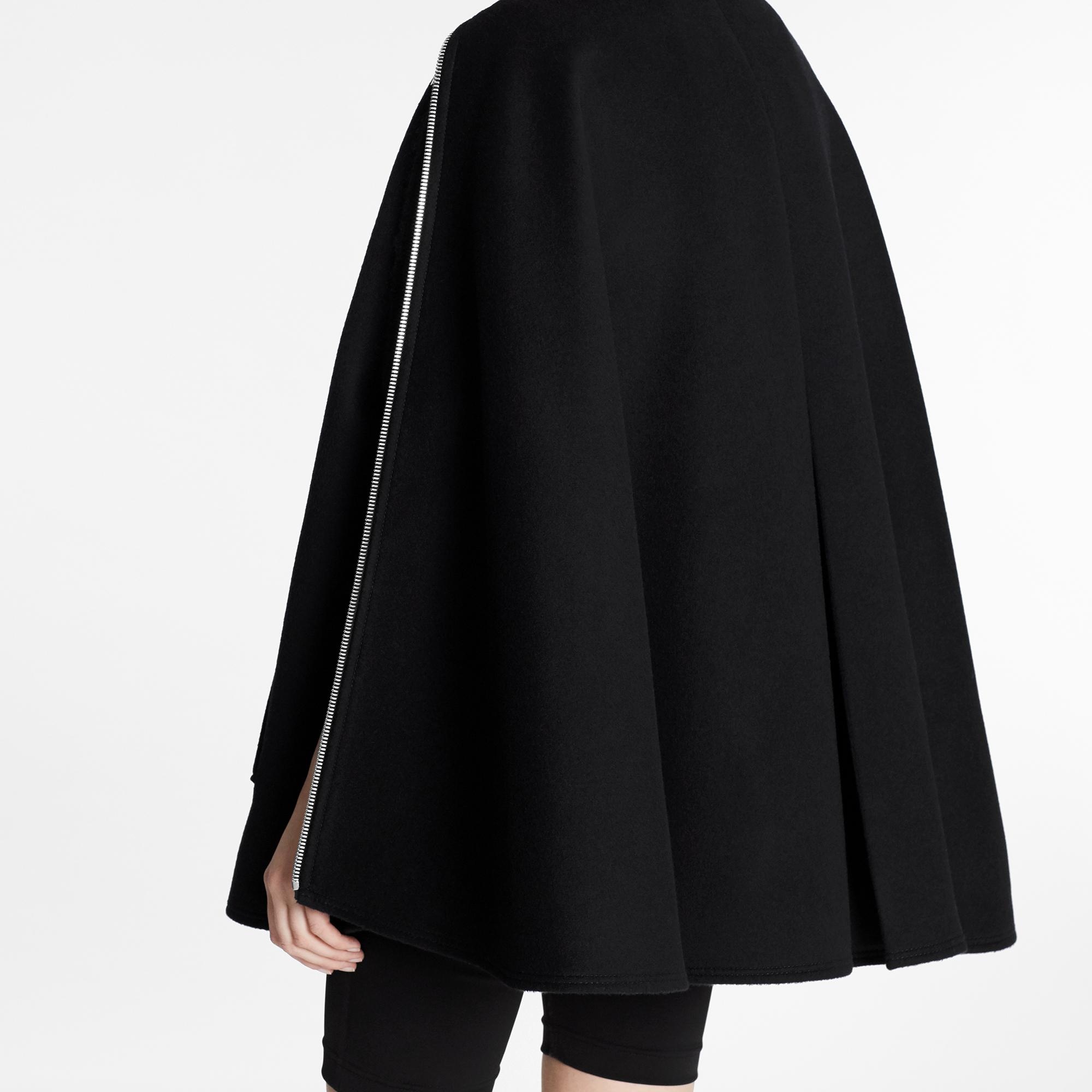 Black And Ochre Monogram Cape Coat In Wool And Silk - 5