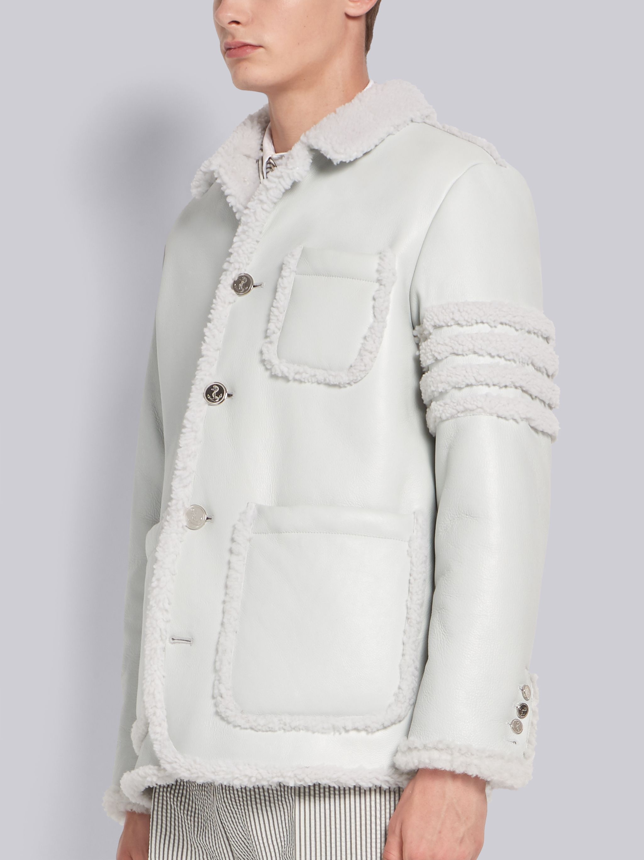 White Shearling Button Front Sack Jacket - 2