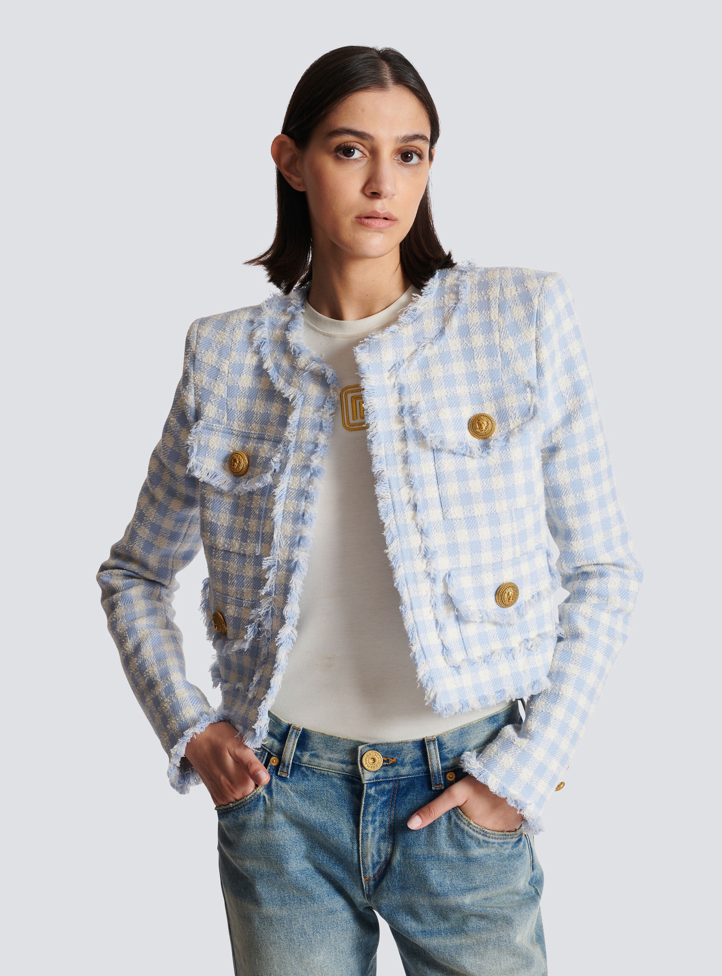 Gingham tweed jacket - 7