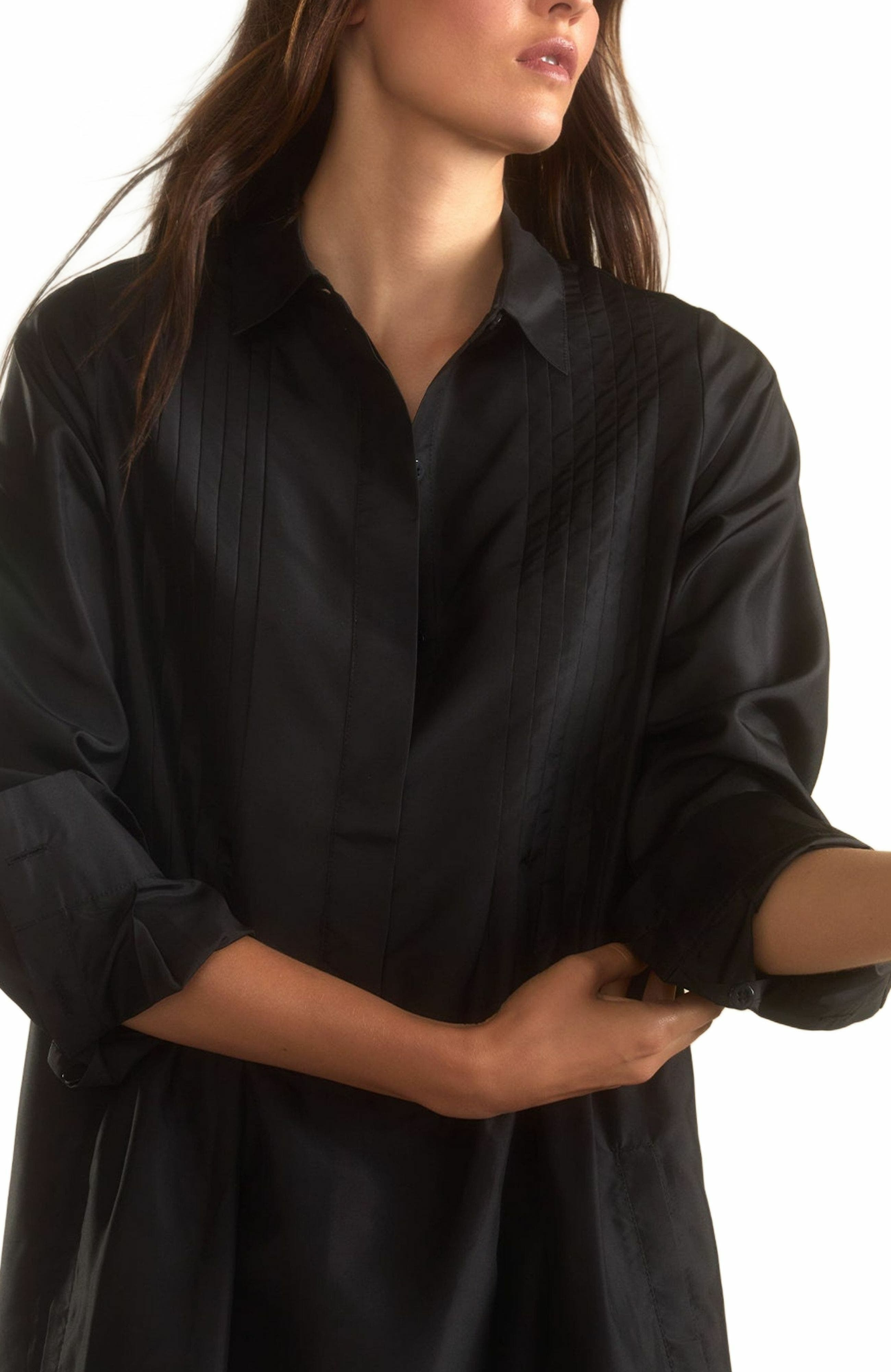 Cynthia Rowley Undercover Silk Taffeta Shirt Dress in Black at Nordstrom - 7