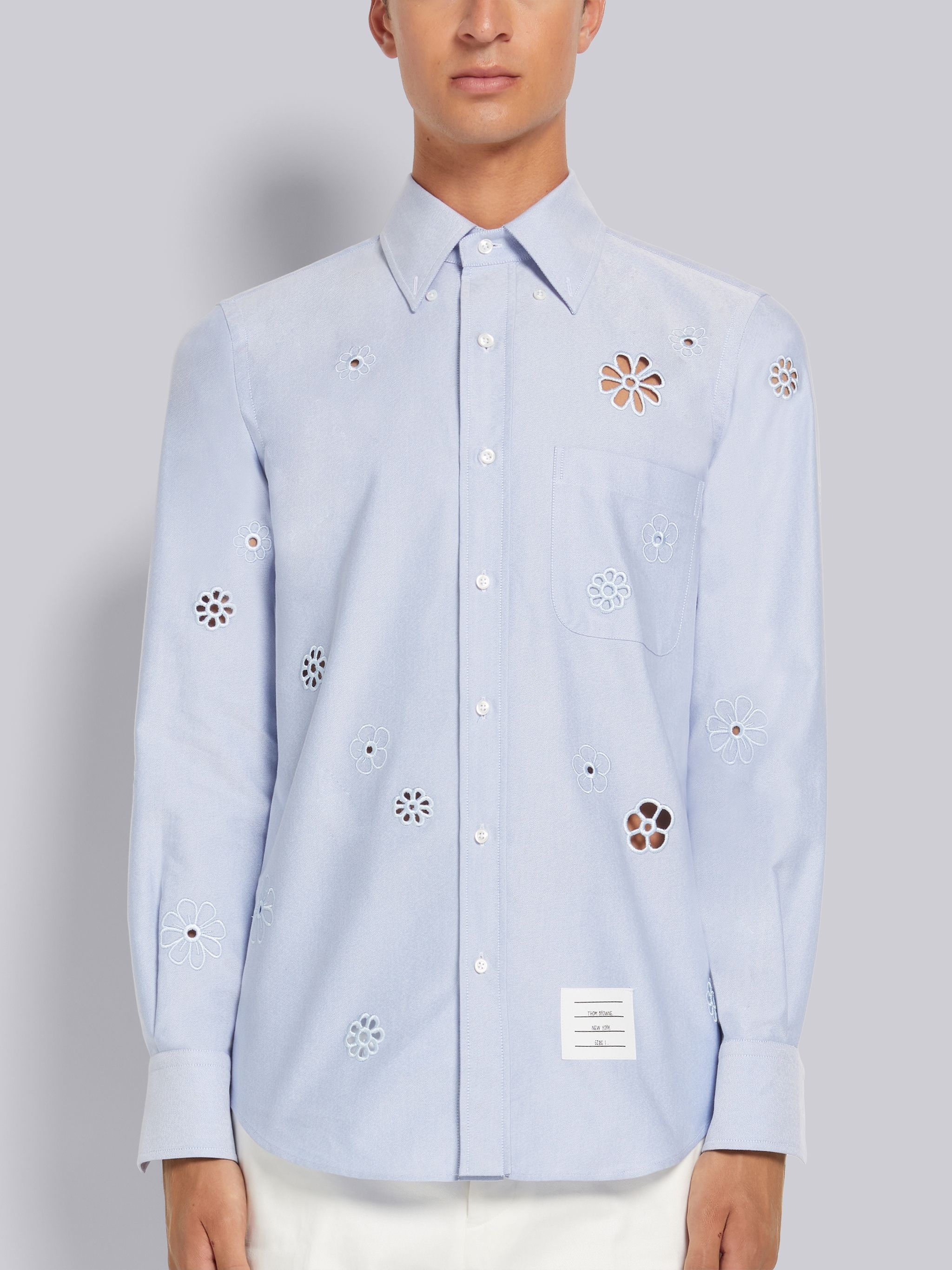 Light Blue Floral Broderie Anglaise Straight Fit Shirt - 3