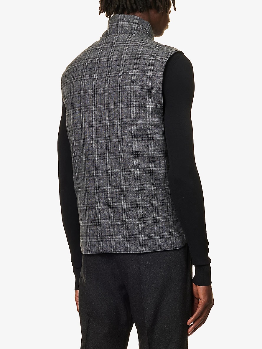Checked funnel-neck regular-fit recycled-polyester down gilet - 4