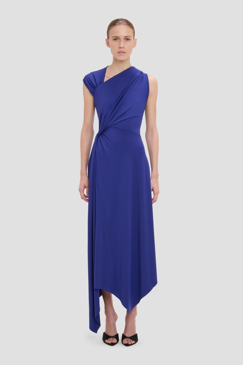Victoria Beckham Cap Sleeve Midi Dress In Bright Indigo outlook