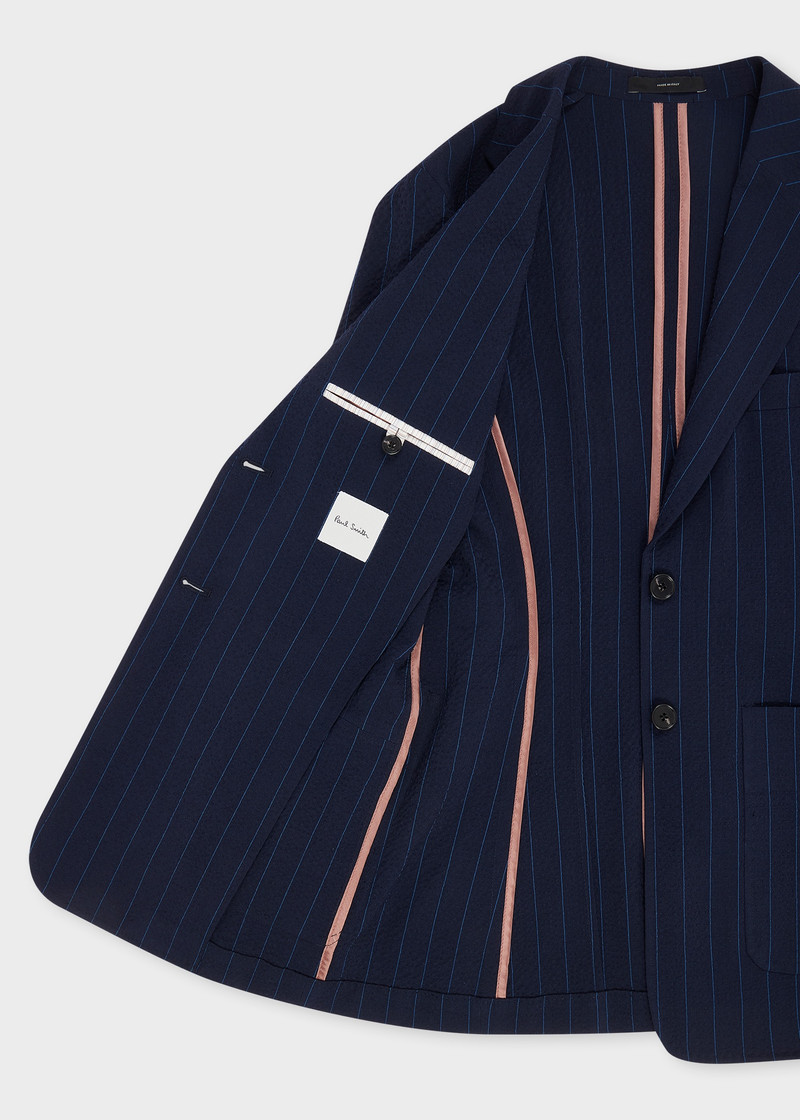 여성 모직 블렌드 해군 Seersucker Pinstripe 블레이저 5
