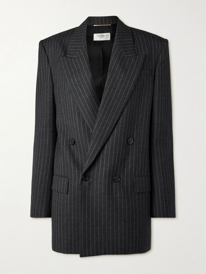 Oversized double-breasted pinstriped wool-flannel blazer Dark gray 1