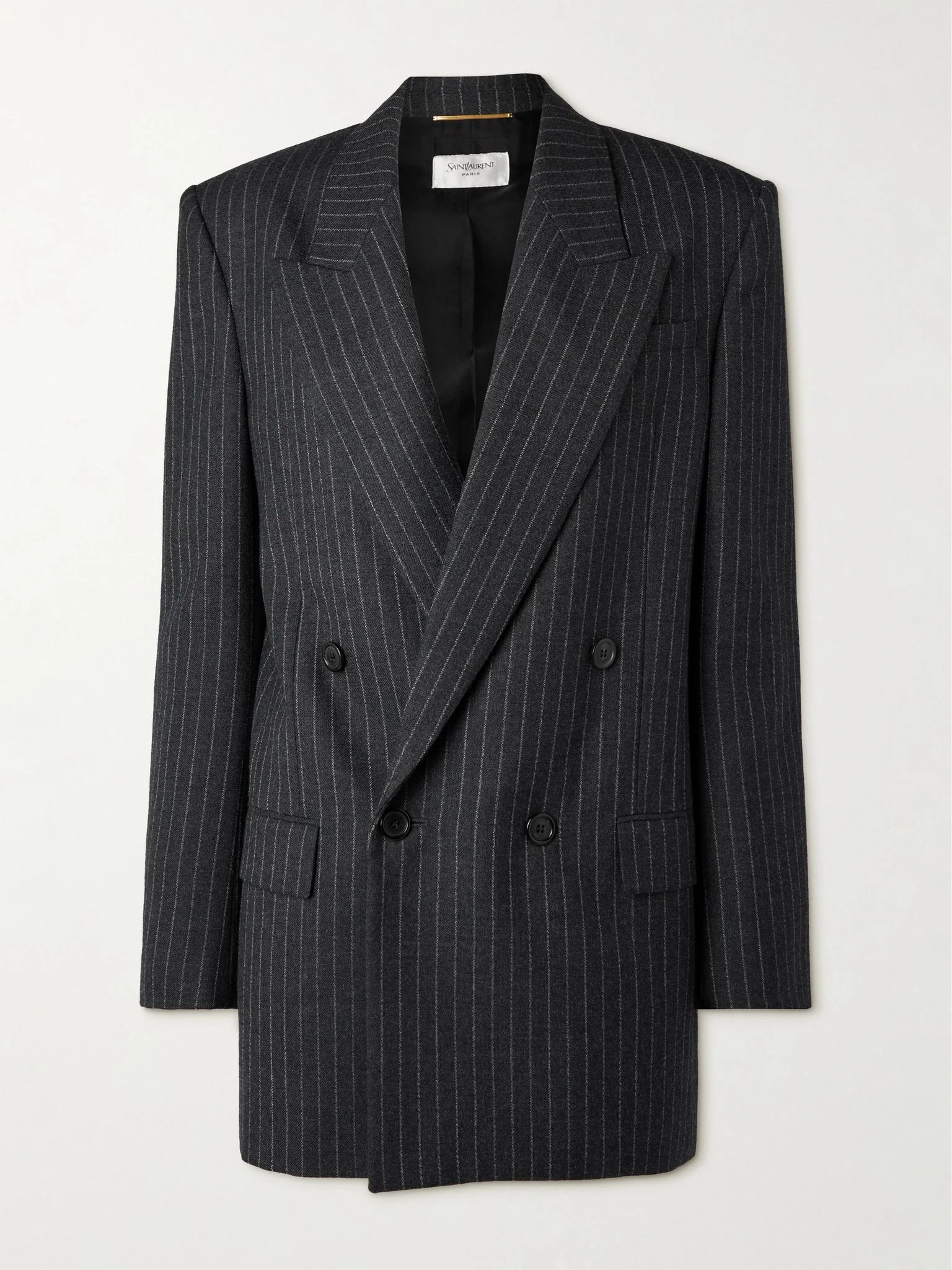 Oversized double-breasted pinstriped wool-flannel blazer Dark gray - 1