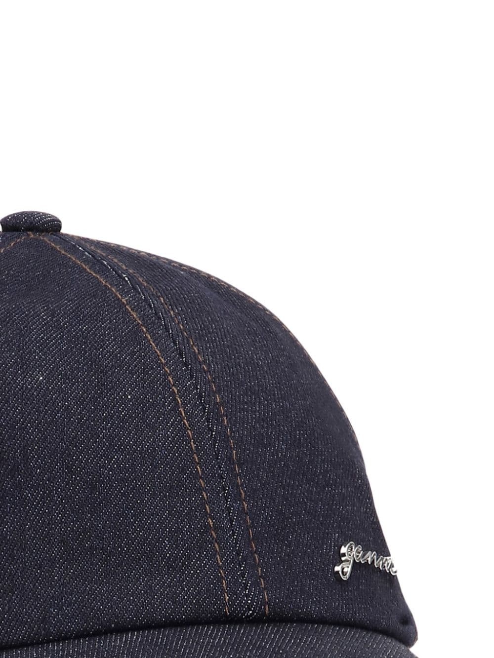 logo-tag denim cap - 2